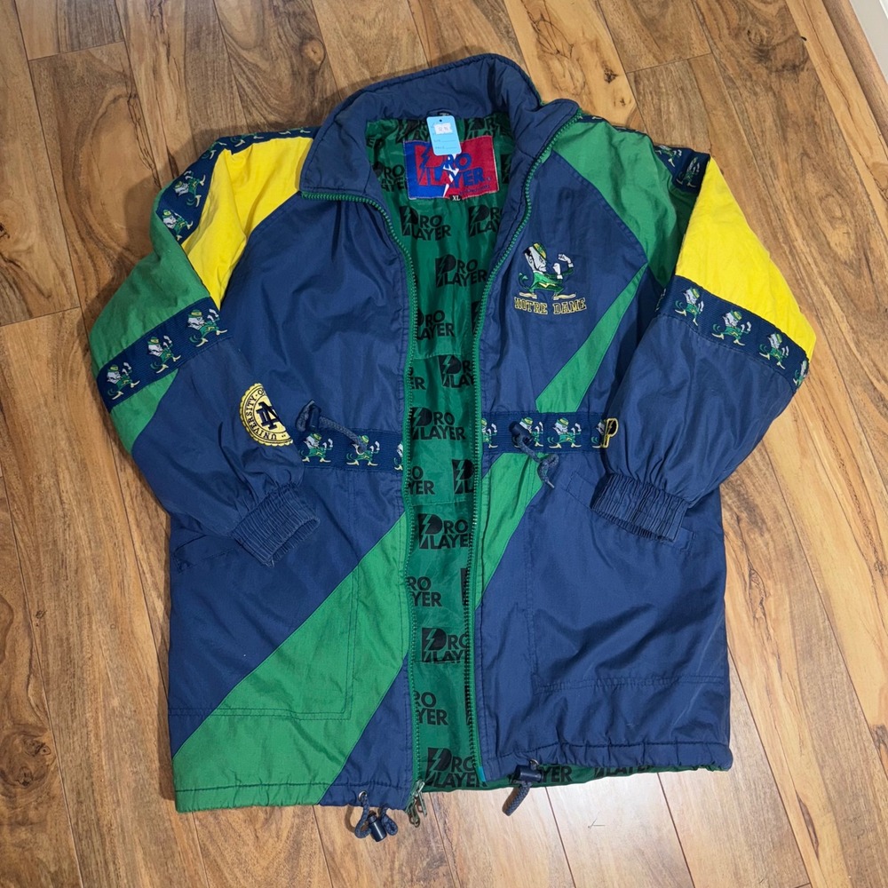 Vintage‎ Pro Player Notre Dame Fighting Irish Jacket XL Navy Green Yellow NCAA